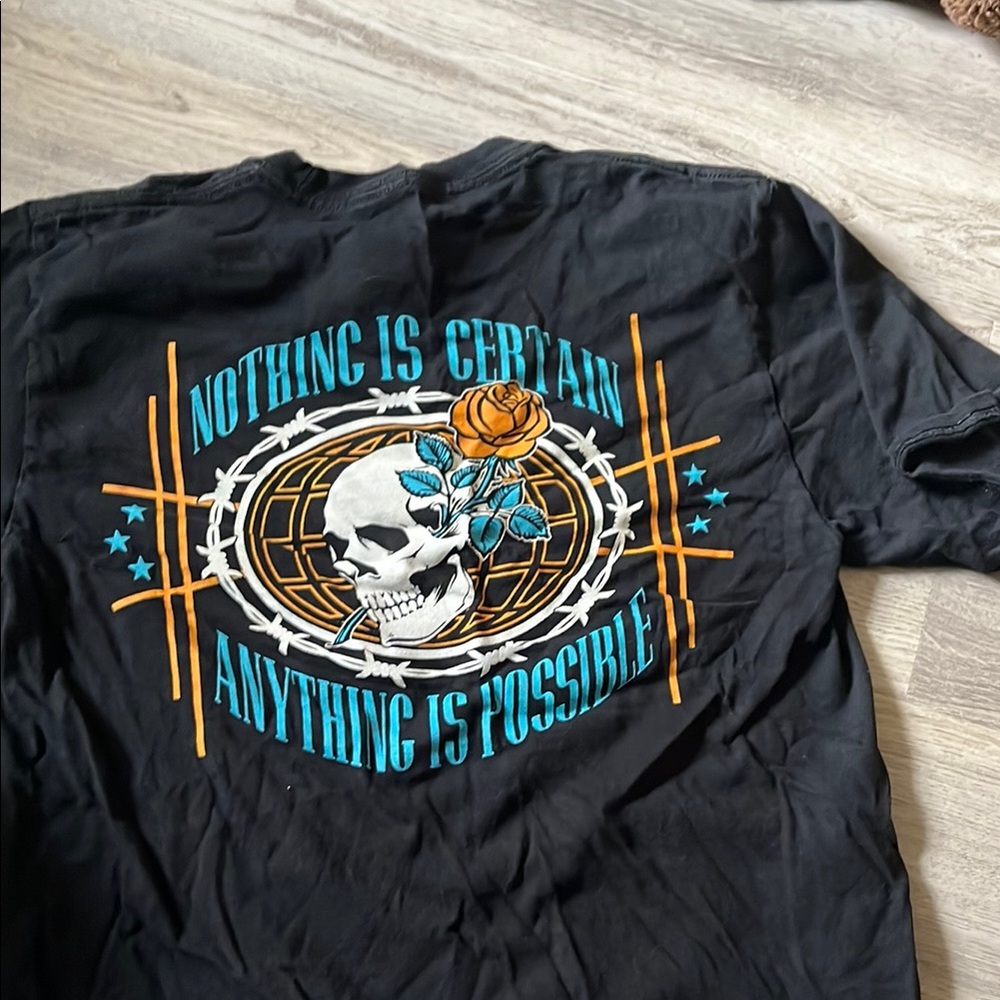 Empyre Black and Orange Short Sleeve Tee with Skull Graphic